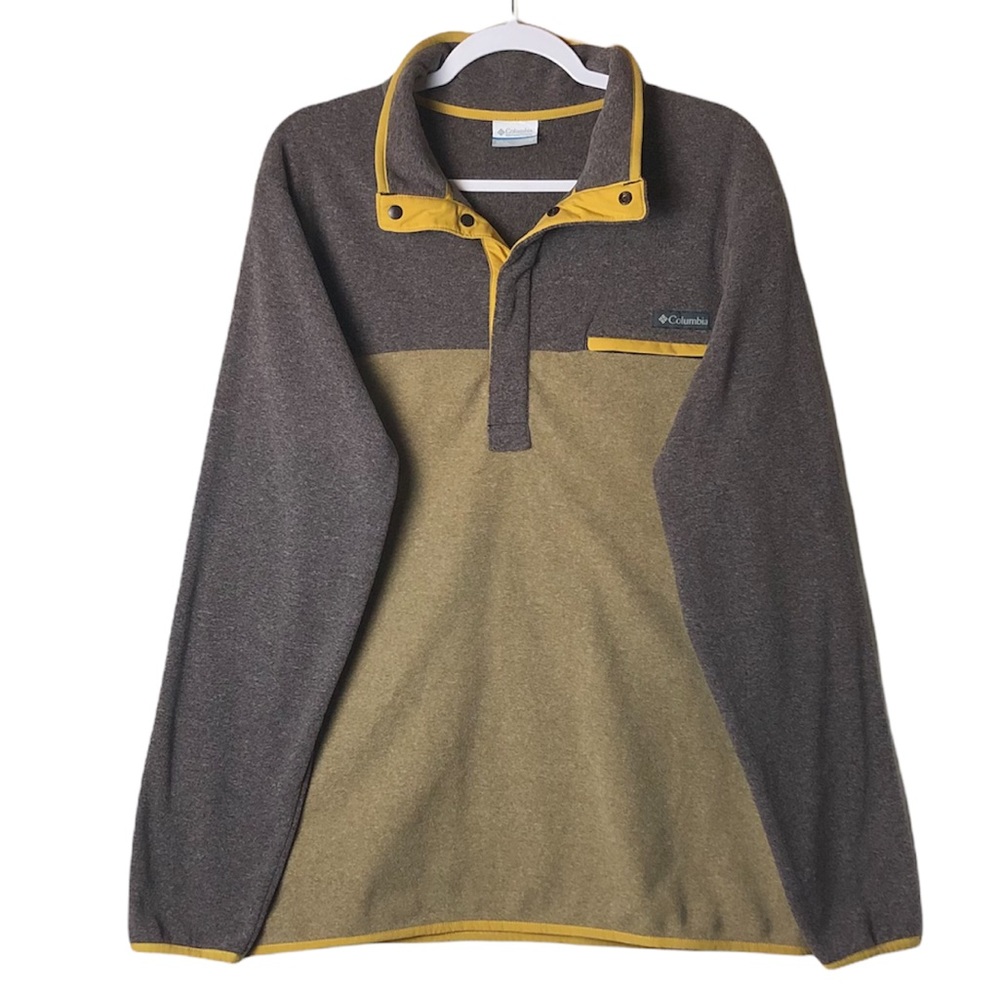 Columbia Jacket Men’s 1/4 Snap Button Pull Over Fleece Beige Brown Size Medium